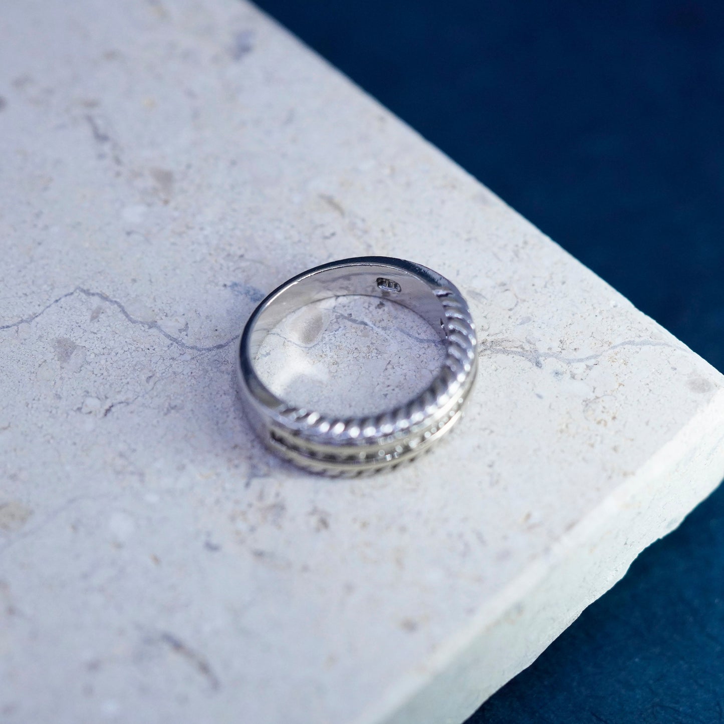 Size 8, vintage Sterling silver ring, 925 stackable band with clear cz
