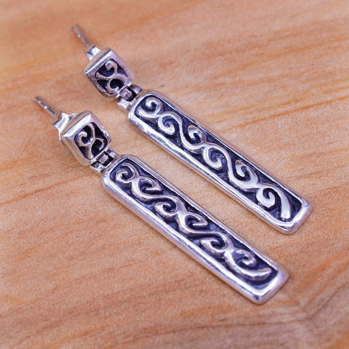 Vintage Sterling silver handmade earrings, 925 filigree long drops