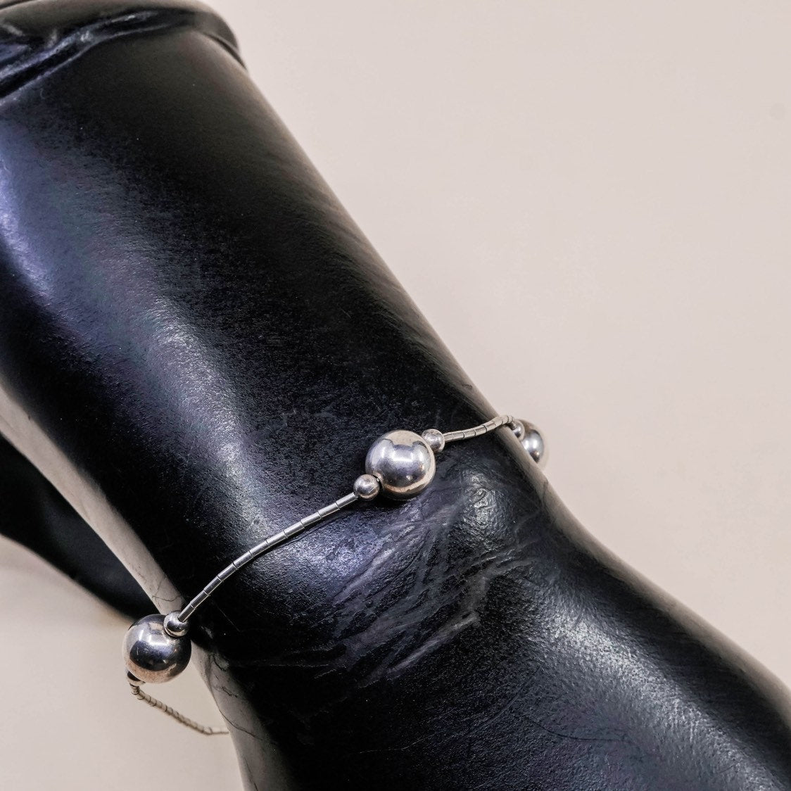 7.5", 1mm, VTG sterling silver snake bracelet, 925 chain with beads