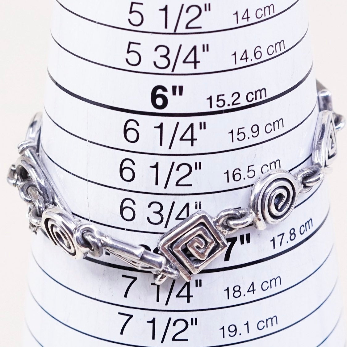 7", VTG sterling silver bracelet, italy 925 swirl link chain w/ toggle closure