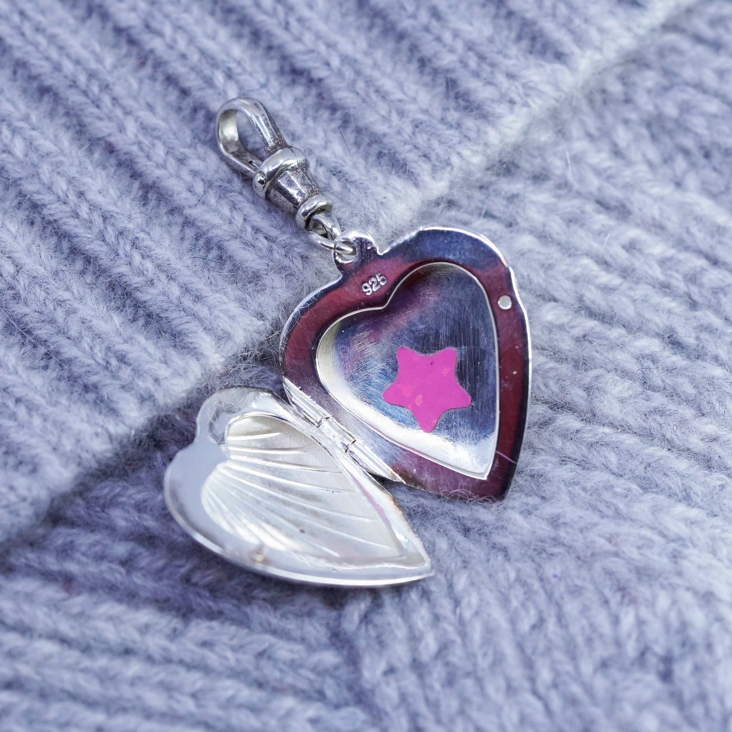 Antique Sterling silver handmade charm, textured 925 heart photos locket