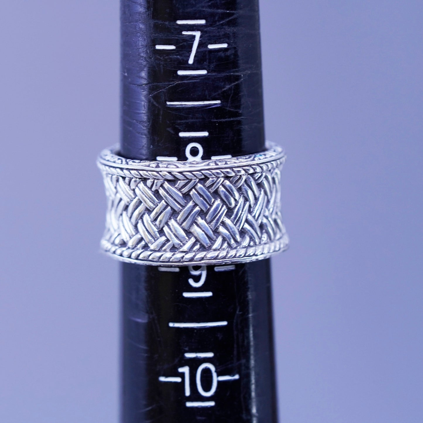 Size 8, vintage Sterling 925 silver handmade ring, woven braided cable band