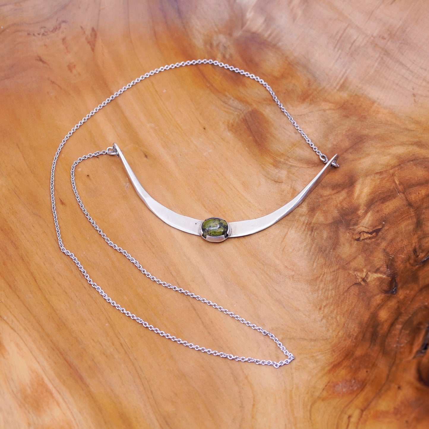 24”, sterling silver handmade necklace, 925 Circle chain bar pendant jasper