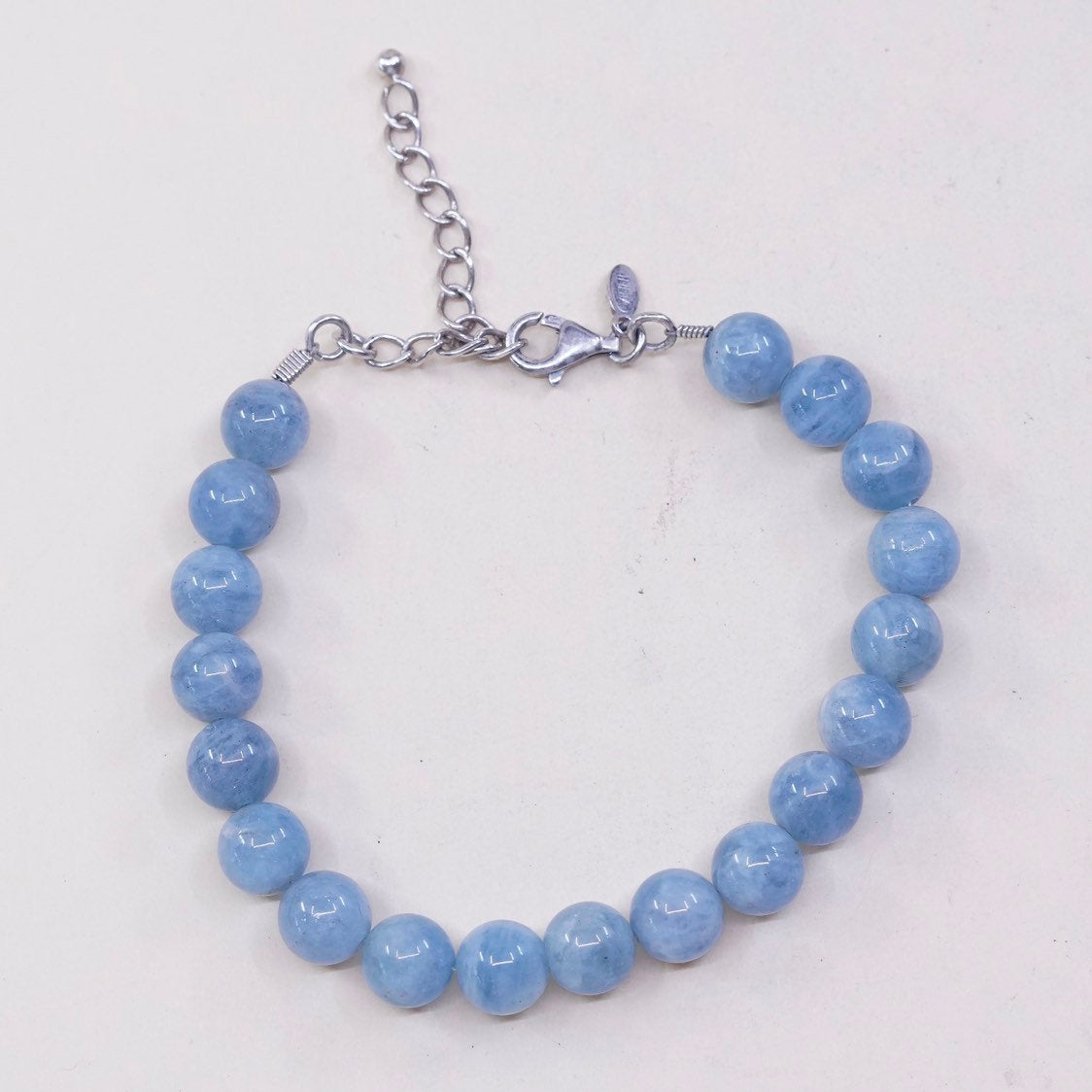 7+2", VTG sterling silver handmade bracelet, 925 clasp w/ blue lace agate