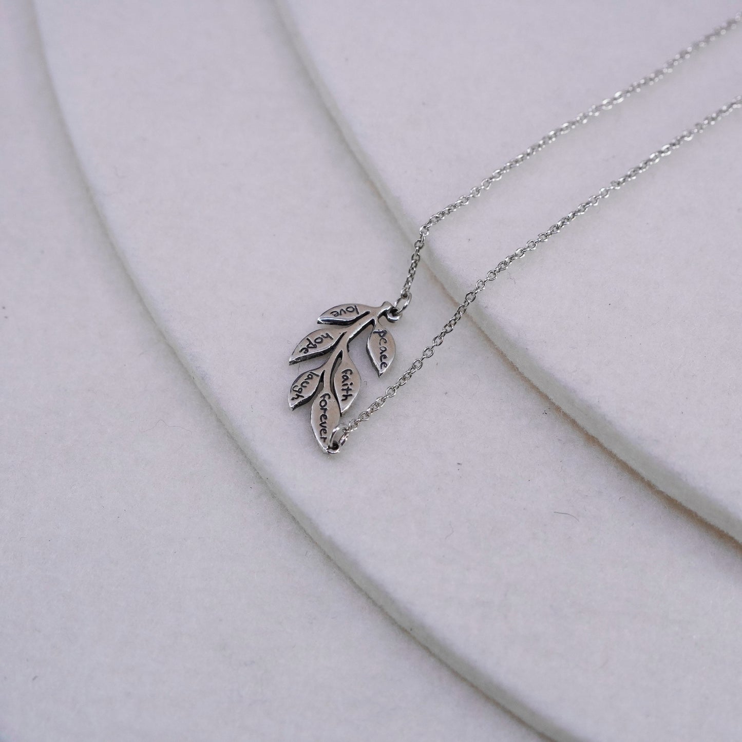 17+2”, Sterling 925 silver handmade circle chain necklace with leaf pendant