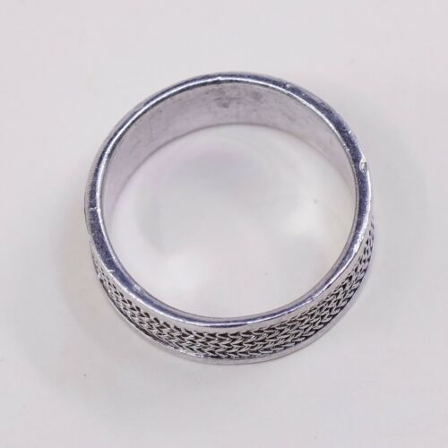 Sz 7.25, Vtg Sterling Silver Handmade Ring Mexico 925 Band w Braided Cable