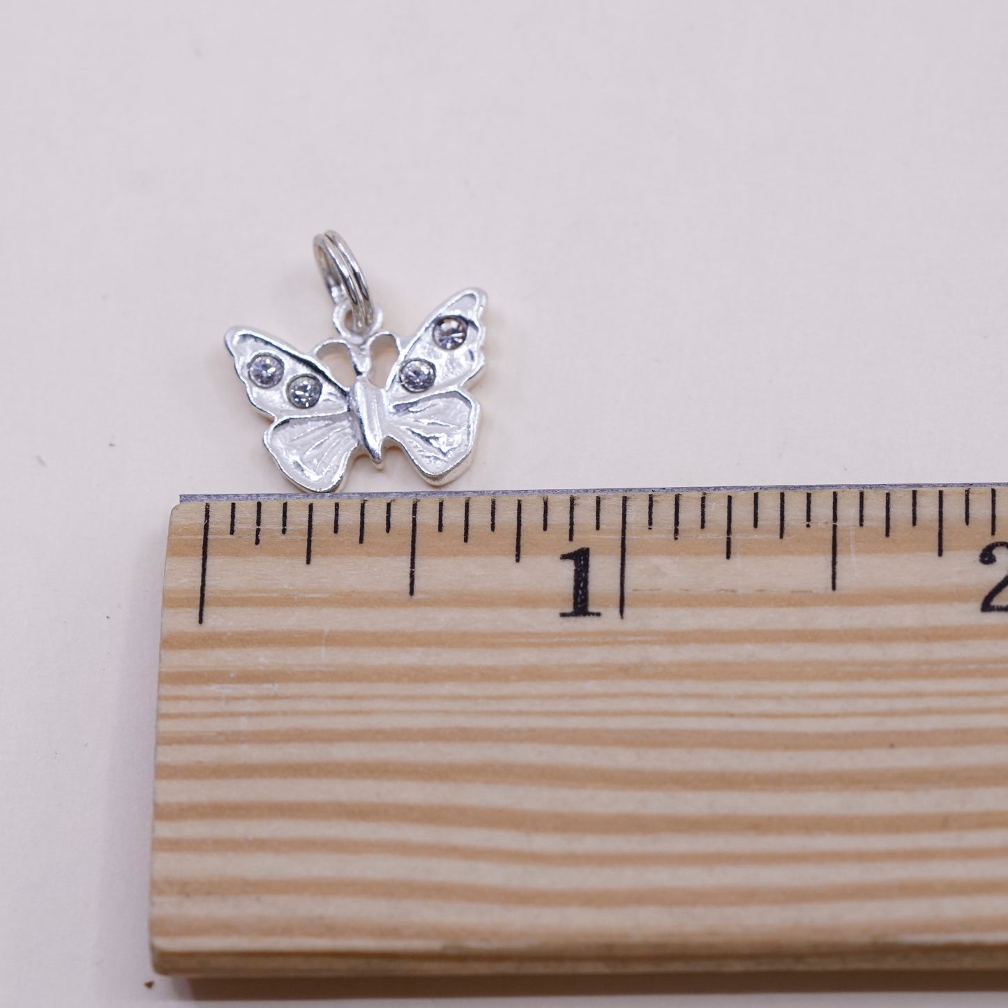 Vintage sterling silver handmade butterfly pendant, 925 charm with Cz