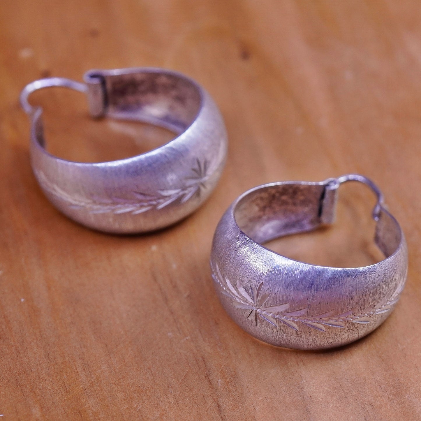 1”, Vintage Sterling silver handmade earrings, textured 950 hoops