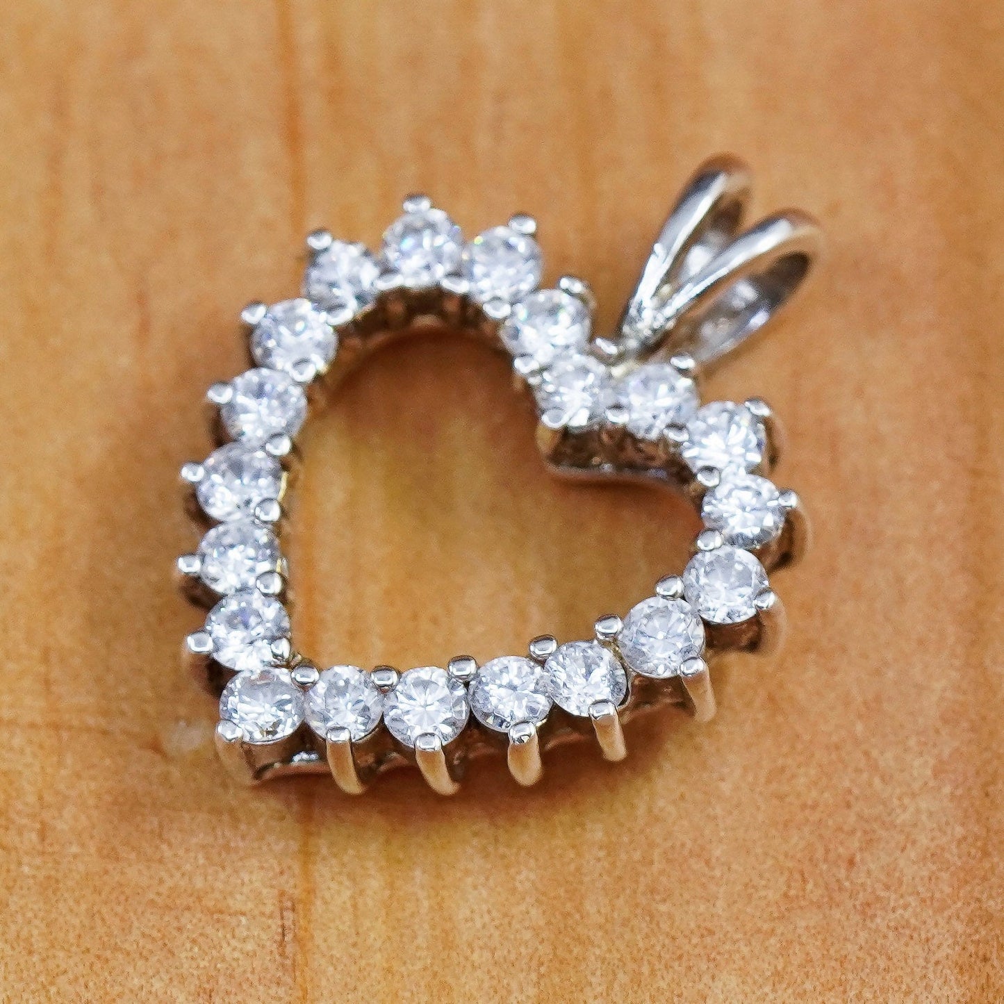 Vintage Sterling 925 silver handmade heart pendant with cz