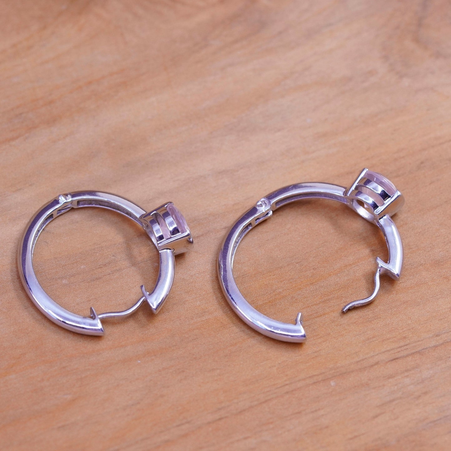 1”, Vintage Sterling silver earrings, 925 hoops with pink quartz