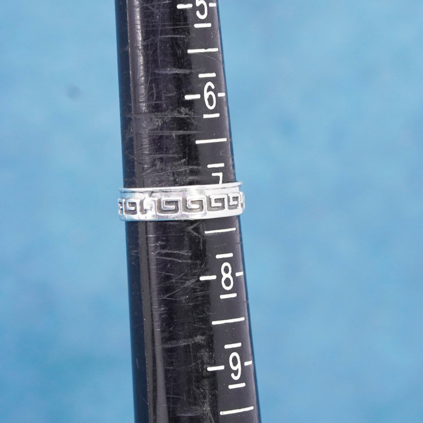 Size 7, vintage Sterling silver handmade ring, 925 band with Greek key pattern