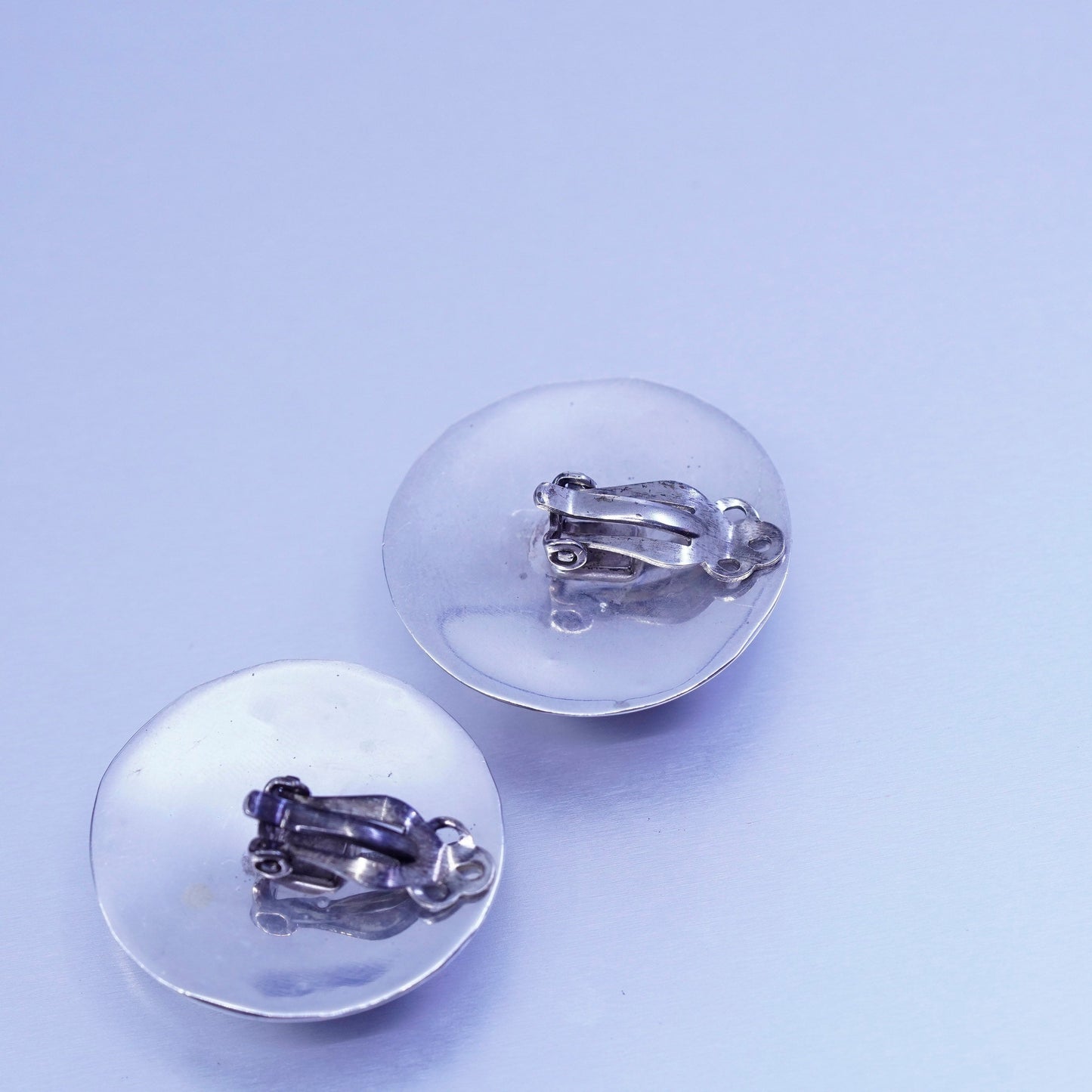 Vintage Sterling 925 silver handmade earrings, simple round circle clip on