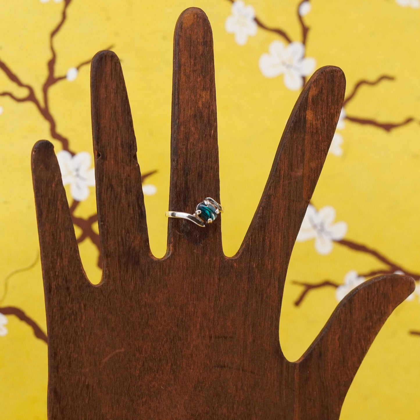 Size 6.25, vintage sterling silver handmade ring, 925 band with abalone inlay