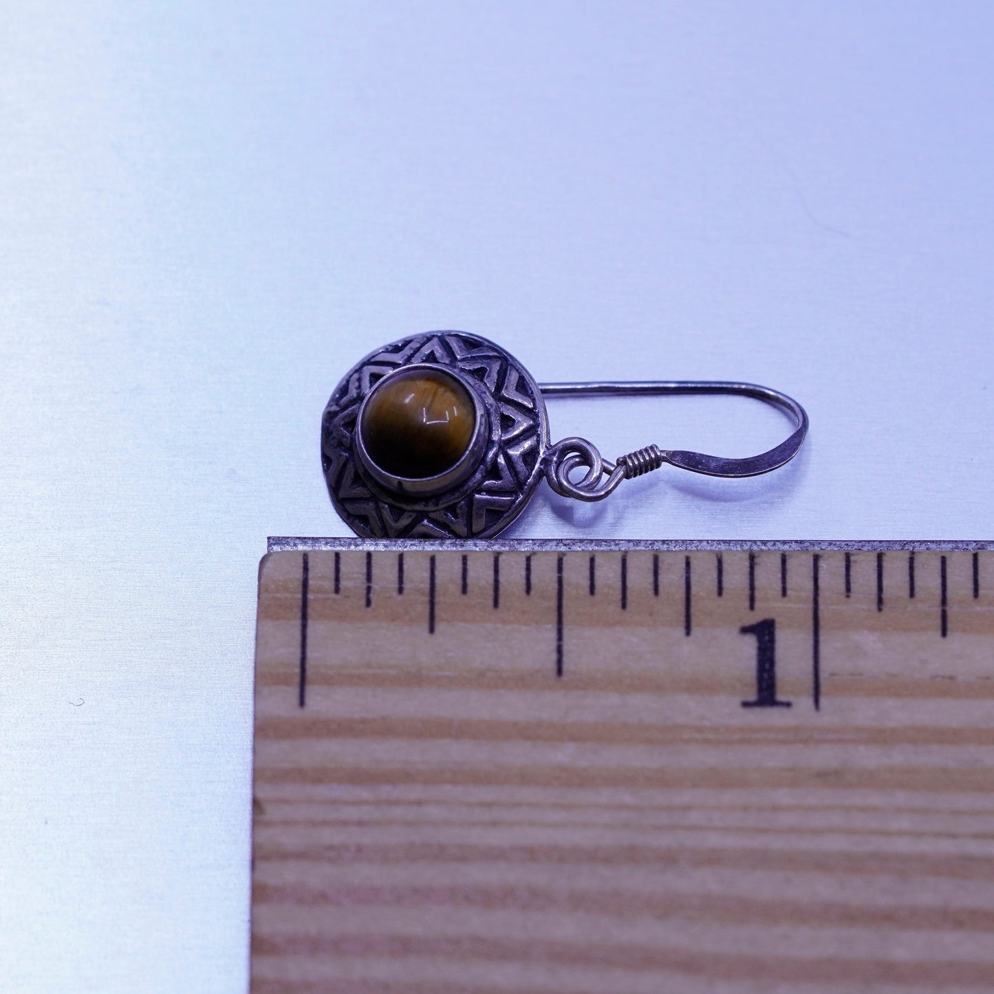 Vintage Sterling 925 silver handmade textured earrings with golden tiger beads