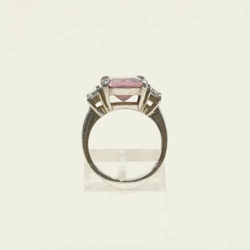 Sz 5.25, Vtg Sterling Silver Handmade Ring, 925 Silver W pink Cz, Stamped 925