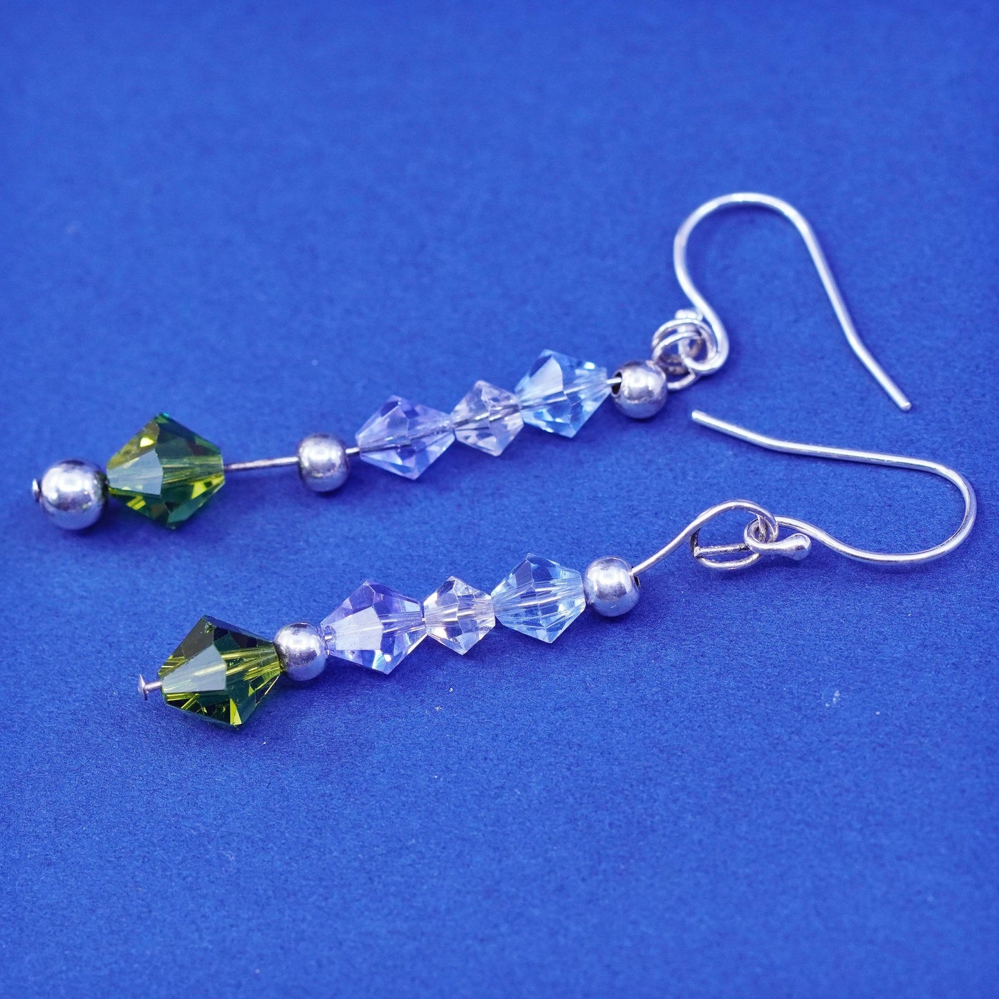 Vintage sterling 925 silver handmade earrings with crystal