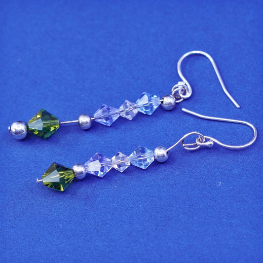Vintage sterling 925 silver handmade earrings with crystal