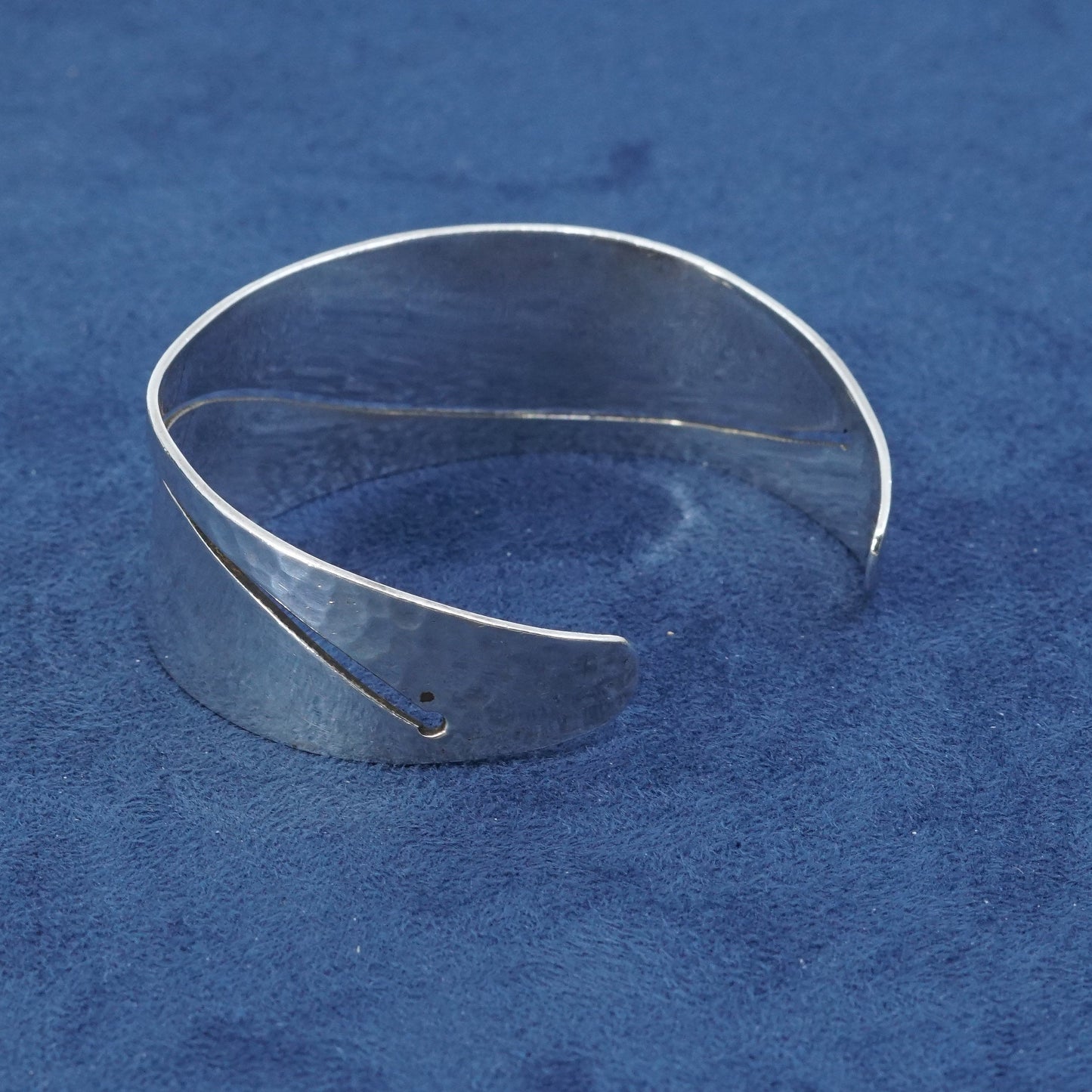 7", vtg sterling silver handmade bracelet, 925 hammered cuff w/ wavy