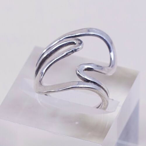 Sz 6.75 Vtg Sterling Silver Handmade Ring 925 Band Wavy, Stamped 925