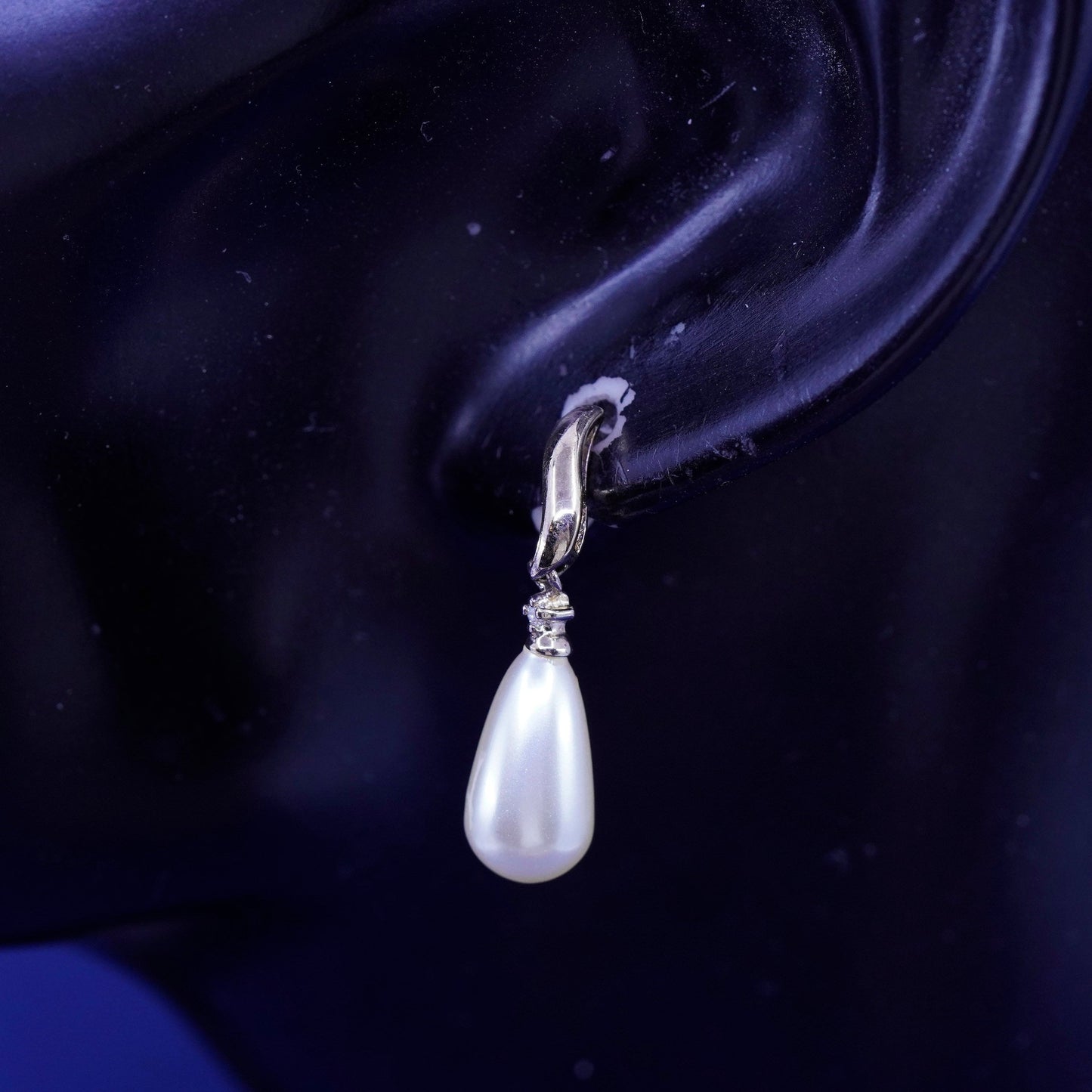 antique vermeil gold Sterling 925 silver handmade earrings teardrop faux pearl