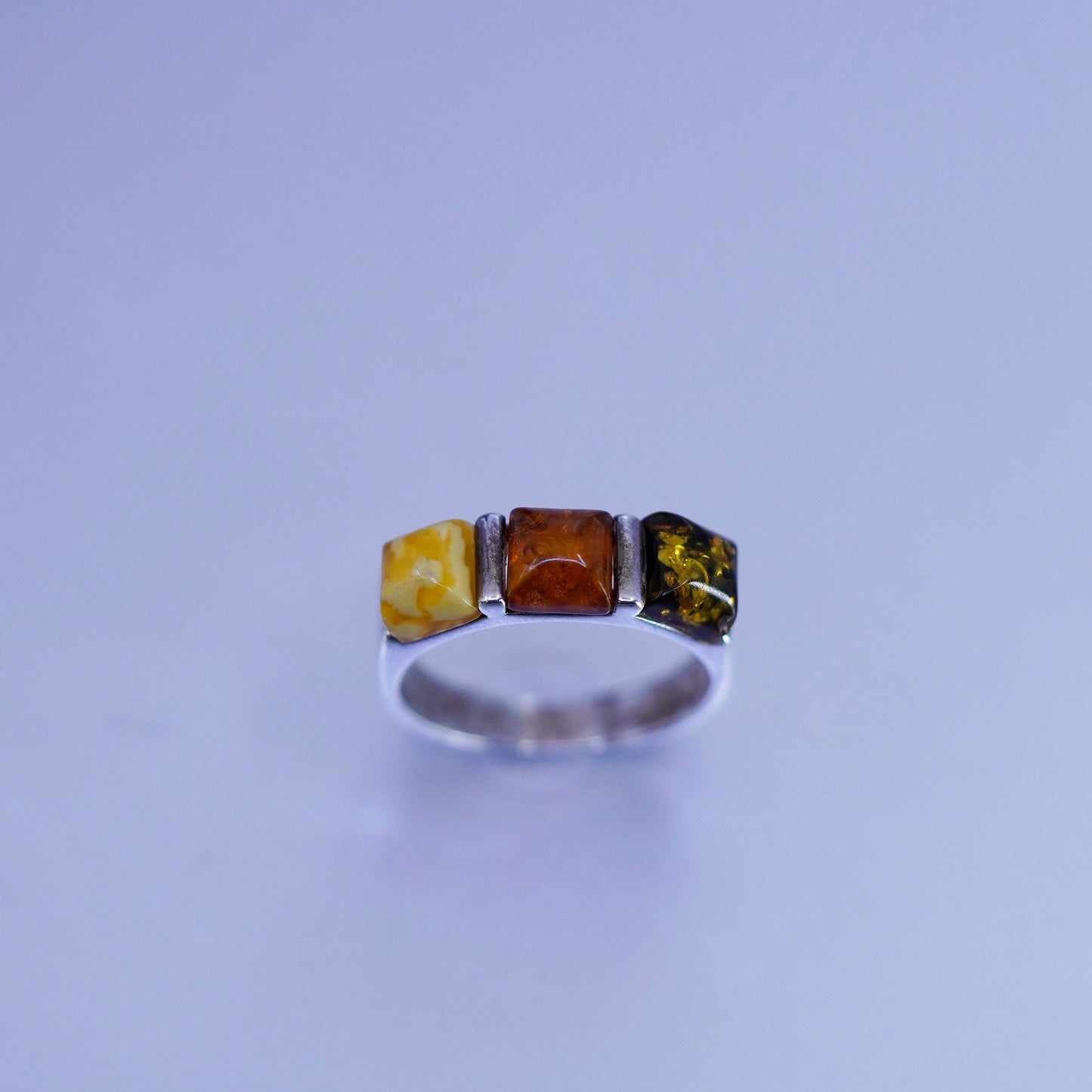 Size 8.25, vintage Sterling 925 silver handmade band ring with Amber