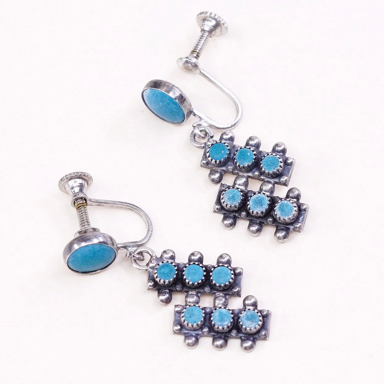 Native American Navajo Sterling silver earrings 925 w/ turquoise screw back