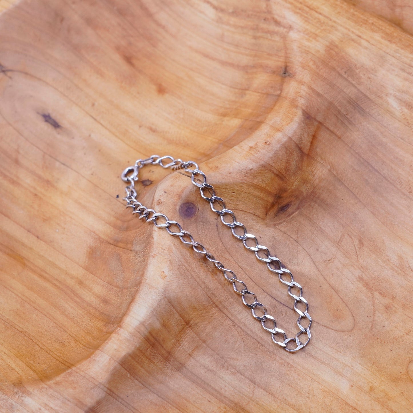 7.75”, 4mm, vintage Sterling silver handmade curb bracelet, 925 charm chain