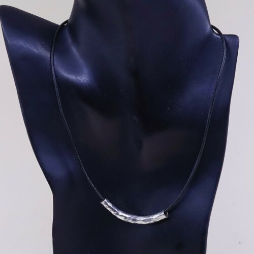 18”, Vtg Handmade Sterling 925 Silver Slide Pendant W/ Black Leather Necklace