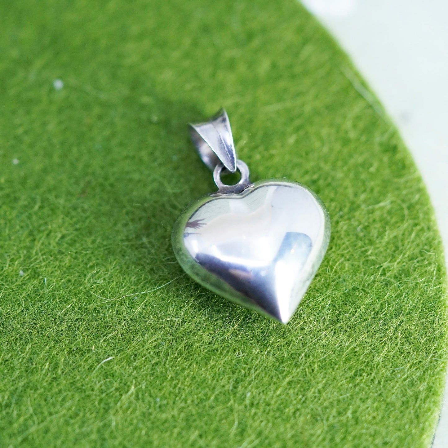 Vintage handmade sterling silver puffy heart charm, 925 charm pendant