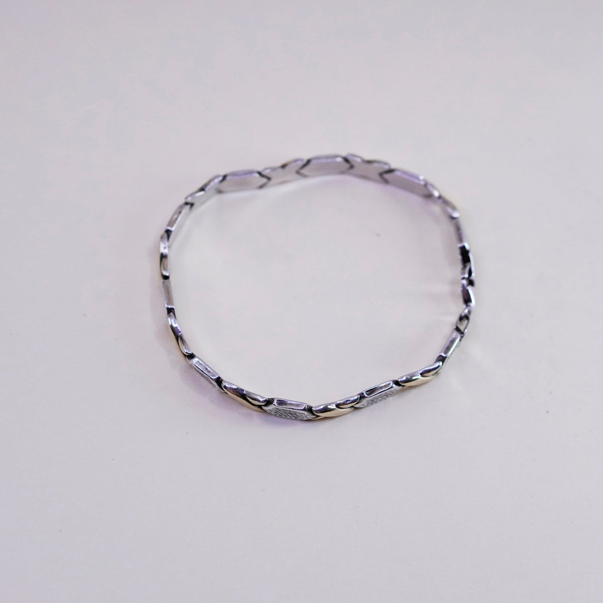 8”, Vintage turkey two tone sterling silver bracelet, Italian 925 XOXO chain