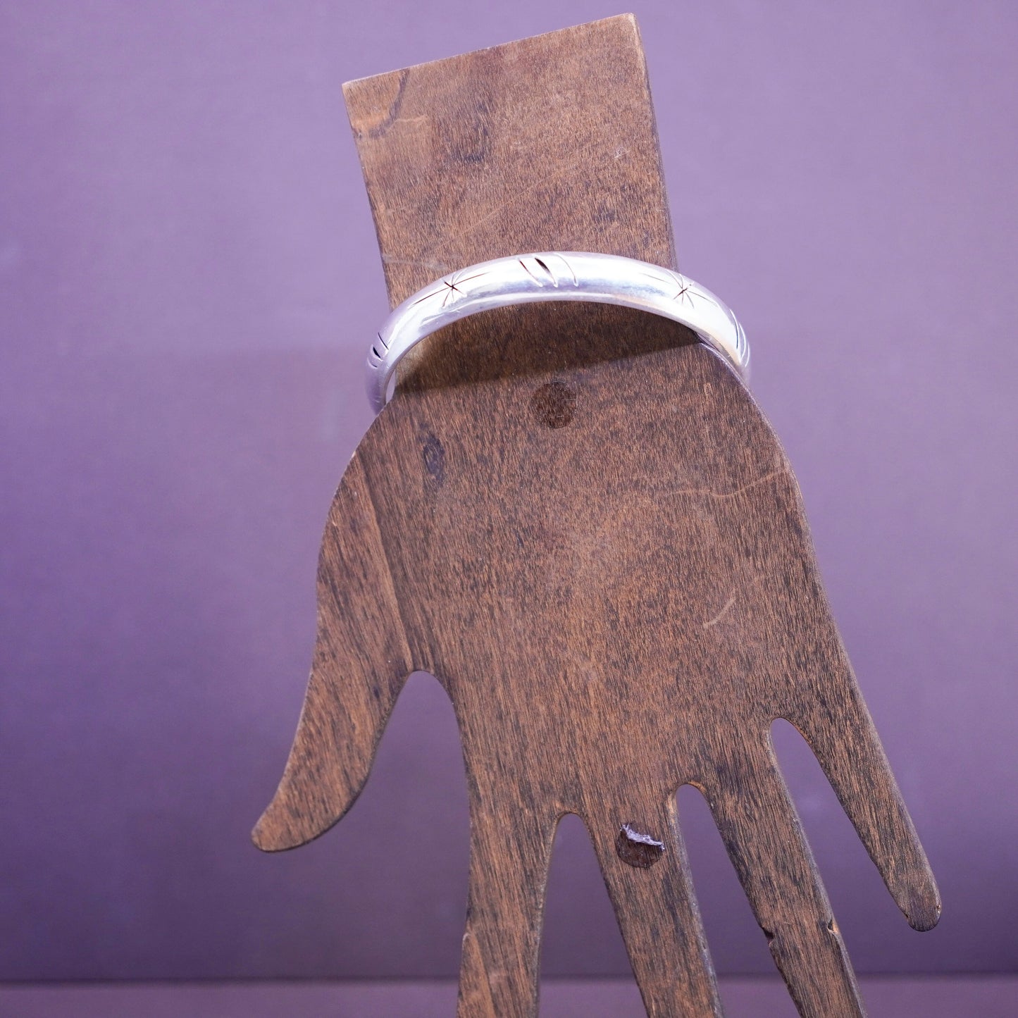 8”, Vintage Mexico Sterling silver handmade bracelet, 925 bangle with cut out