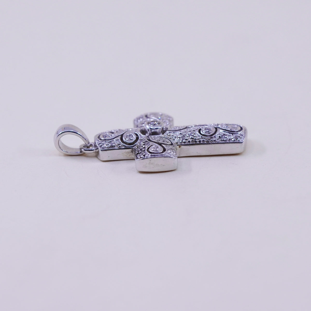Vintage sterling silver pendant, 925 cross handmade pendant with cluster Cz
