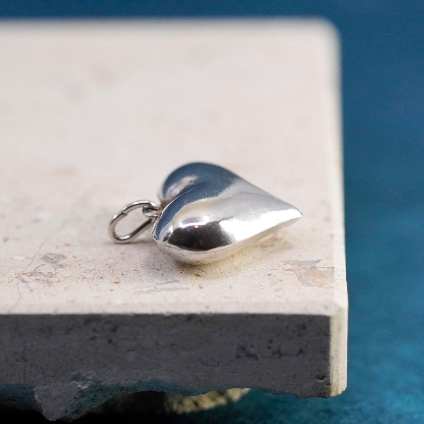 Vintage Sterling silver handmade pendant, puffy 925 heart