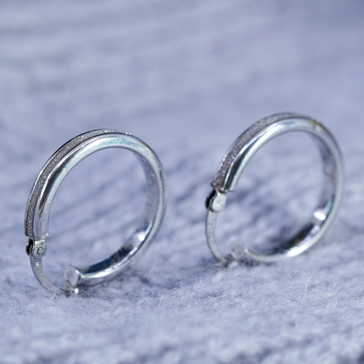 0.75”, vintage Sterling 925 silver handmade hoop glittering earrings, huggie