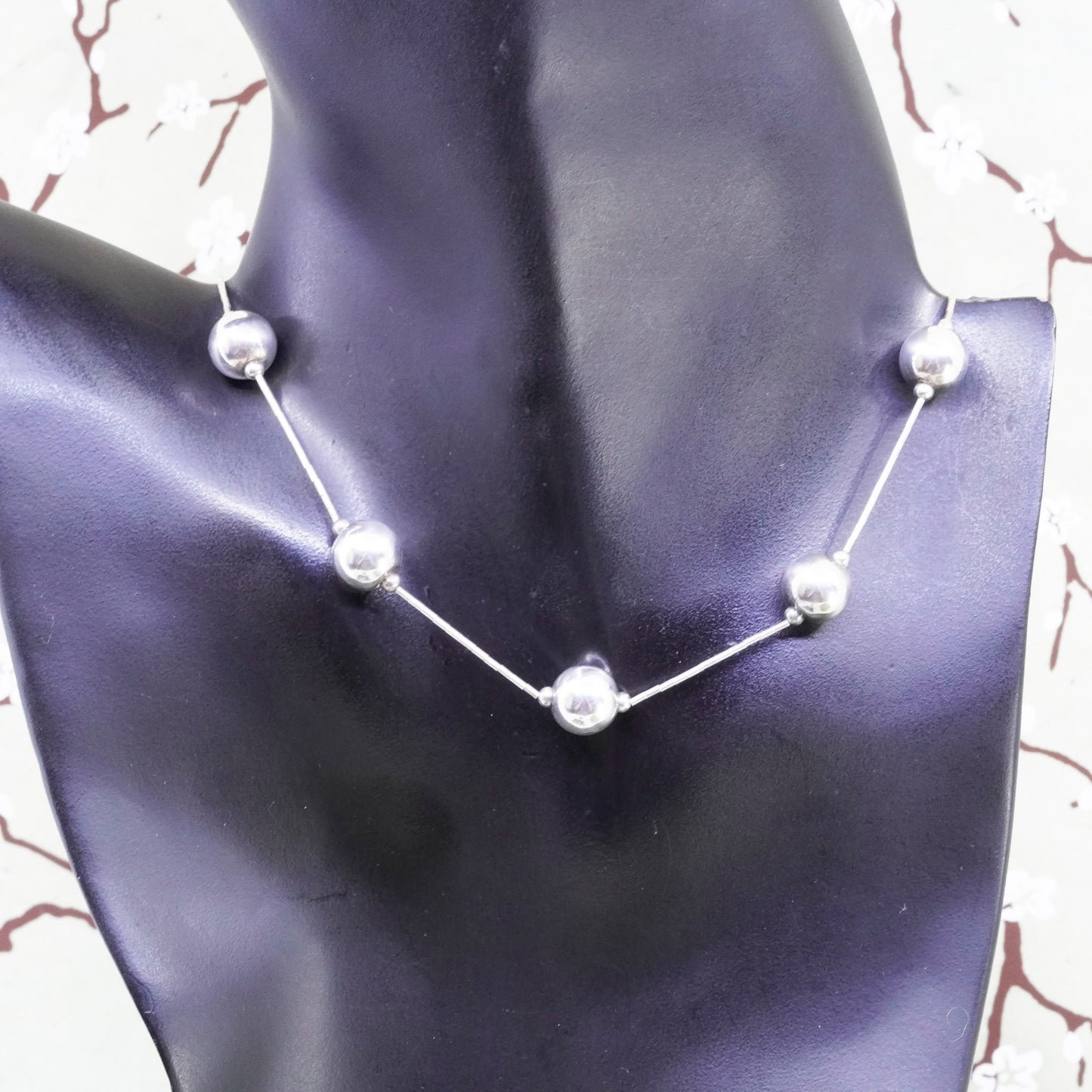 16”, Sterling silver handmade necklace, 925 liquid silver chain 10mm beads