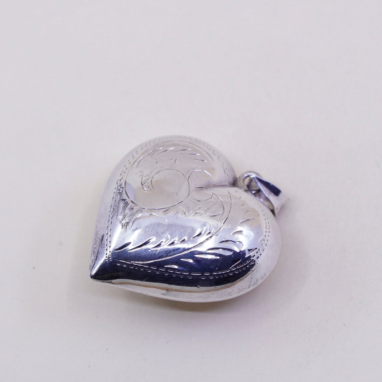 Vintage sterling silver handmade pendant, puffy textured 925 heart