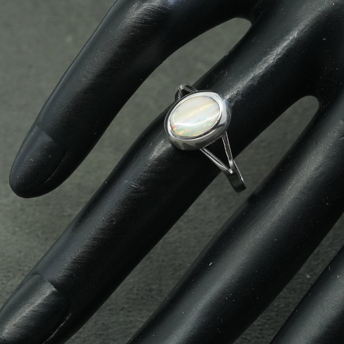 sz 9.25, vtg MEXICO Sterling silver handmade ring, 925 w/ opal
