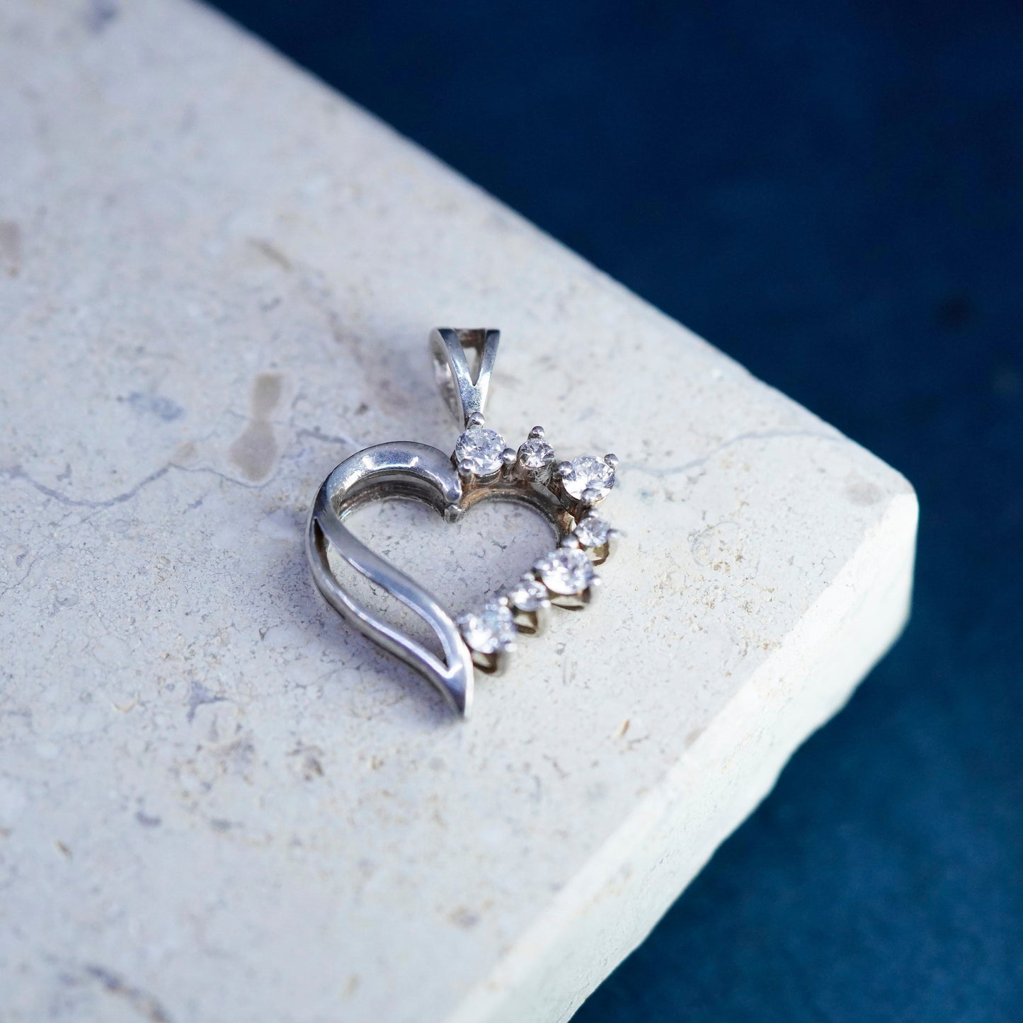 Vintage Sterling silver handmade pendant 925 heart with Cz
