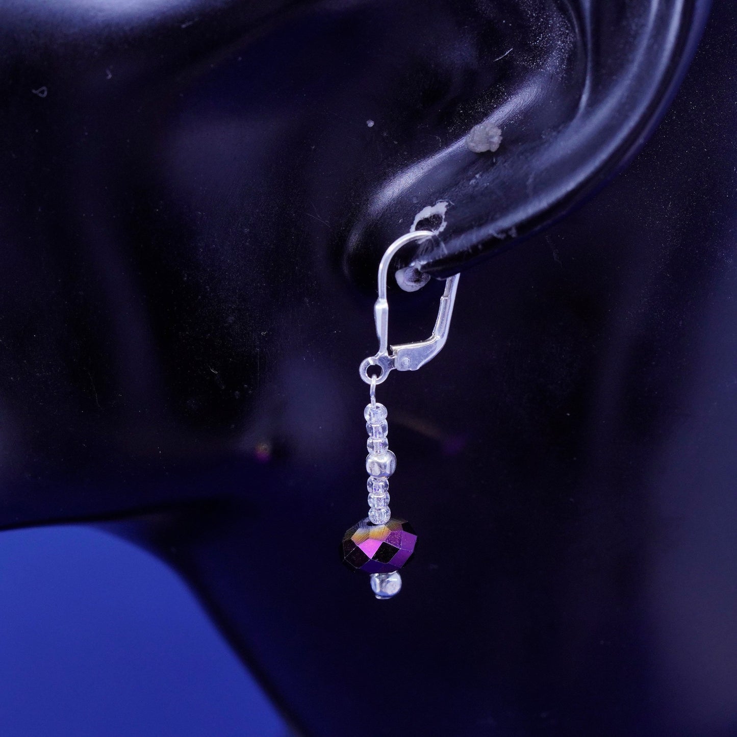 Vintage sterling 925 silver handmade earrings, with purple crystal