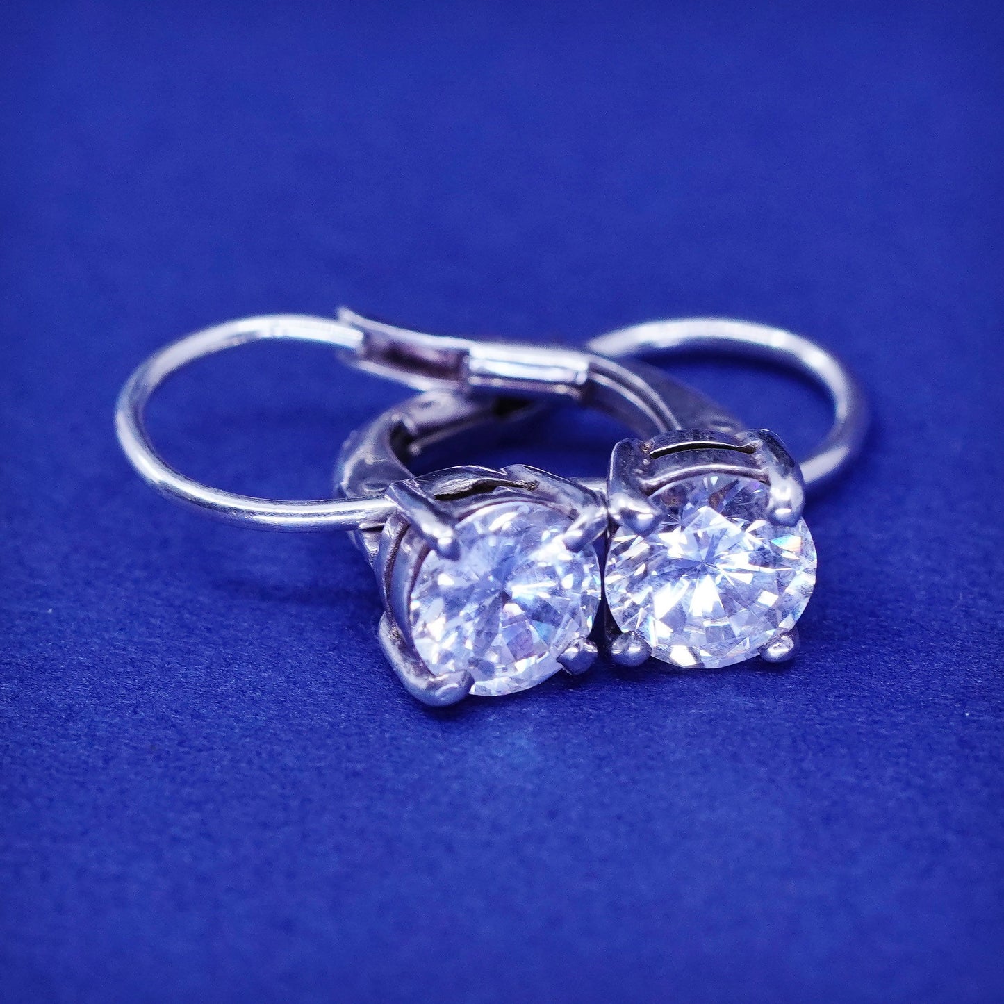 Vintage sterling 925 silver earrings with cz dangles