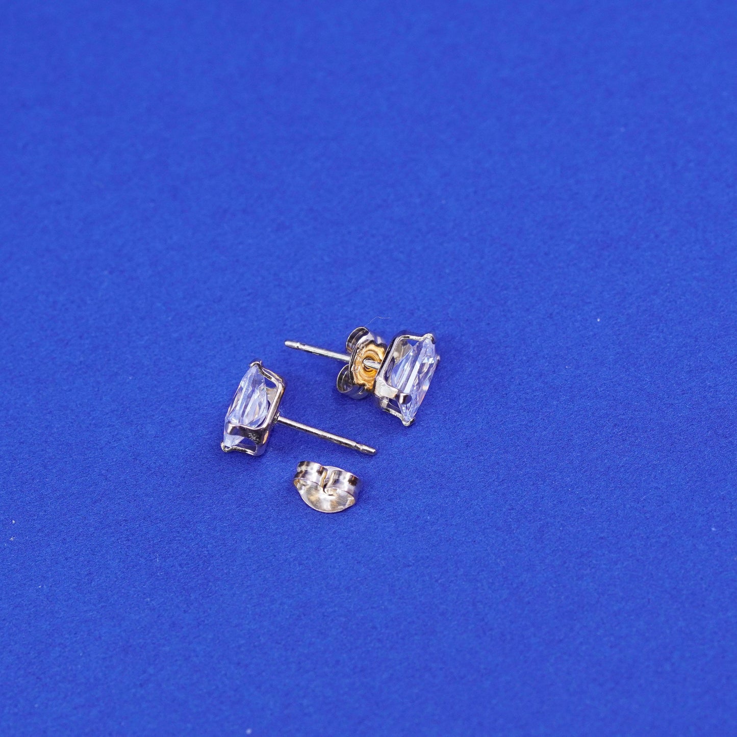 Vermeil gold over sterling silver earrings, 925 studs with Rectangular CZ