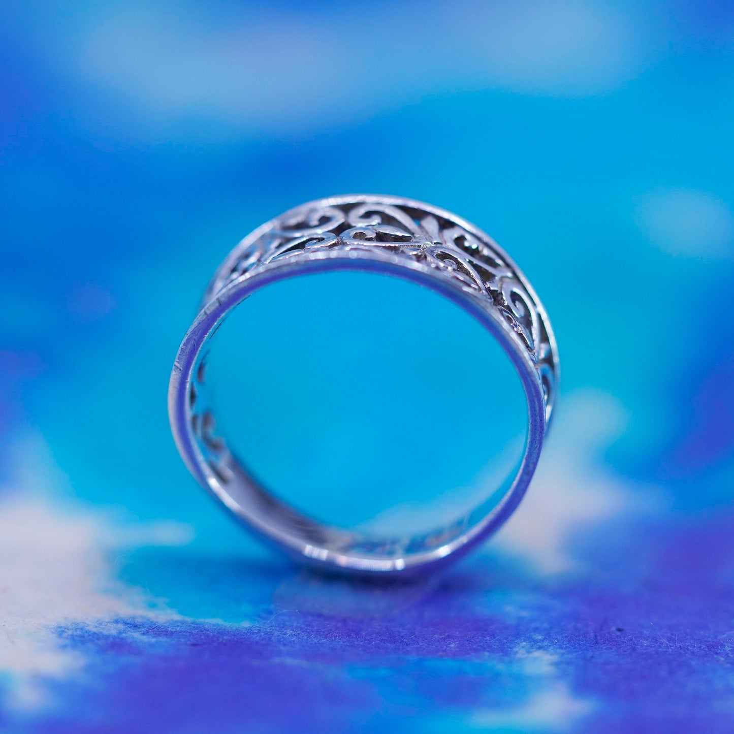 Size 7, vintage Sterling silver handmade ring, 925 filigree band