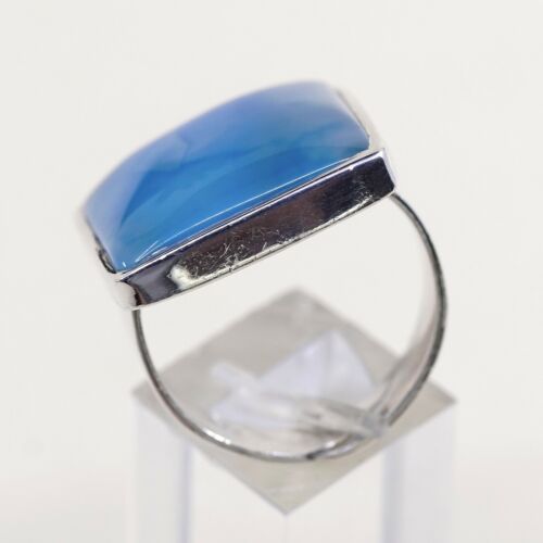 Sz 10, Vtg 925 sterling silver handmade Statement ring W/ Dendritic Blue agate