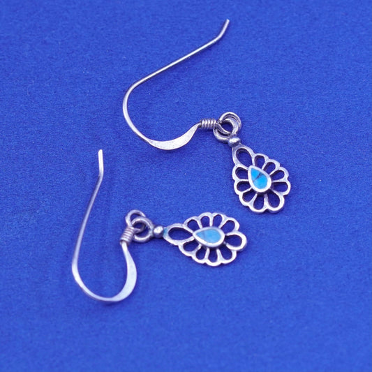 Vintage Sterling 925 silver handmade earrings with teardrop turquoise
