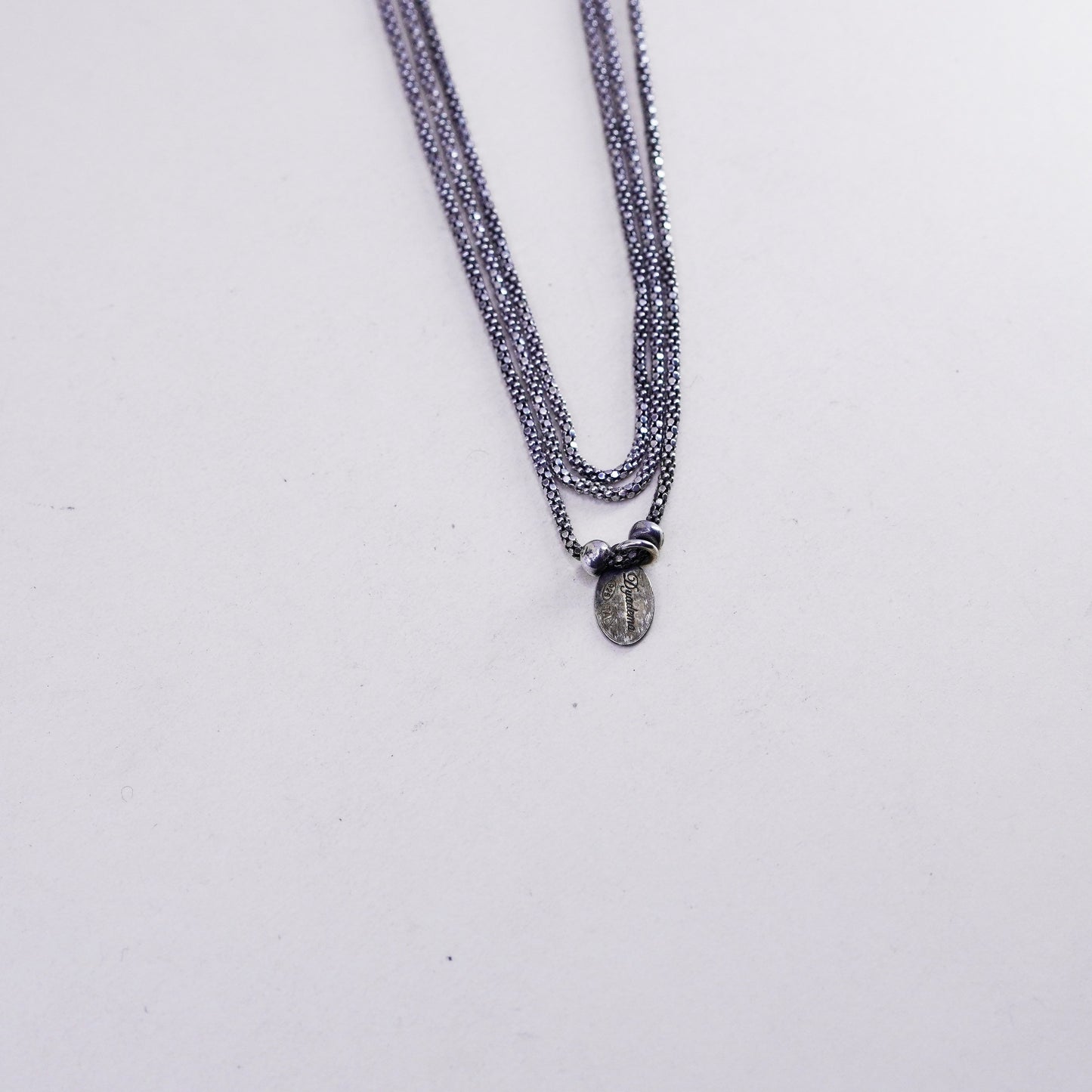 26”, Dyadema Sterling 925 Silver Forget Me Knot Popcorn triple strands Necklace