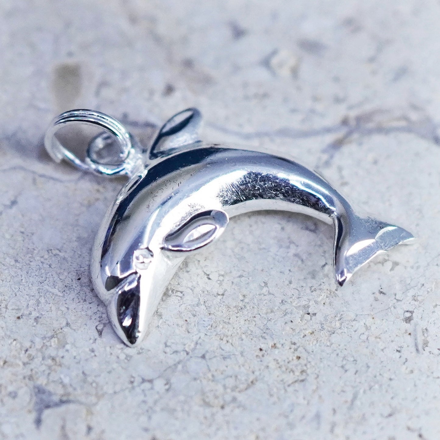 Vintage Sterling silver handmade dolphin pendant, 925 charm