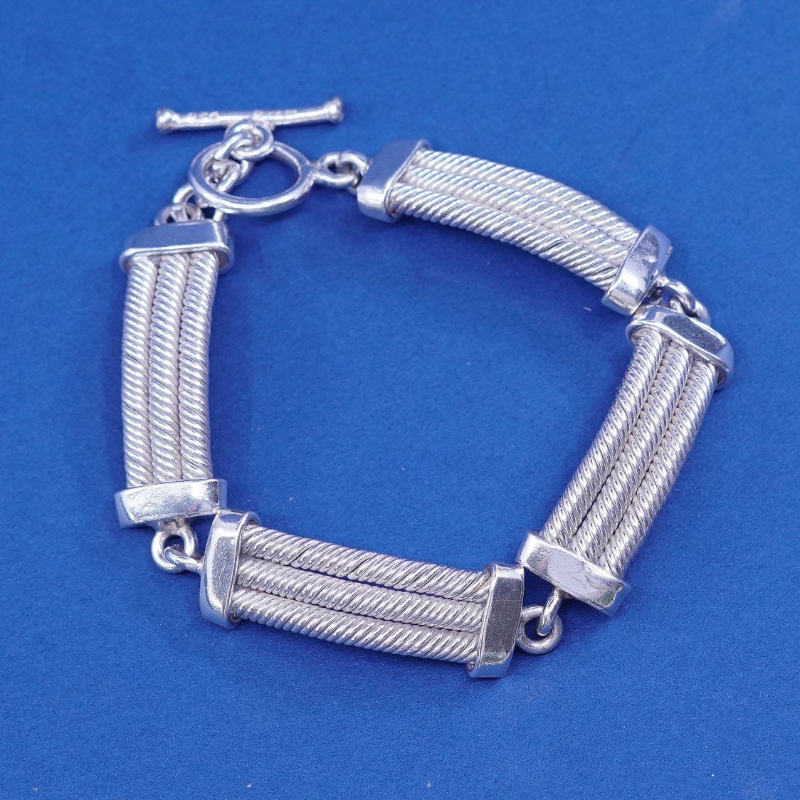7", vtg Sterling silver handmade bracelet, mexico 925 wide cable bar
