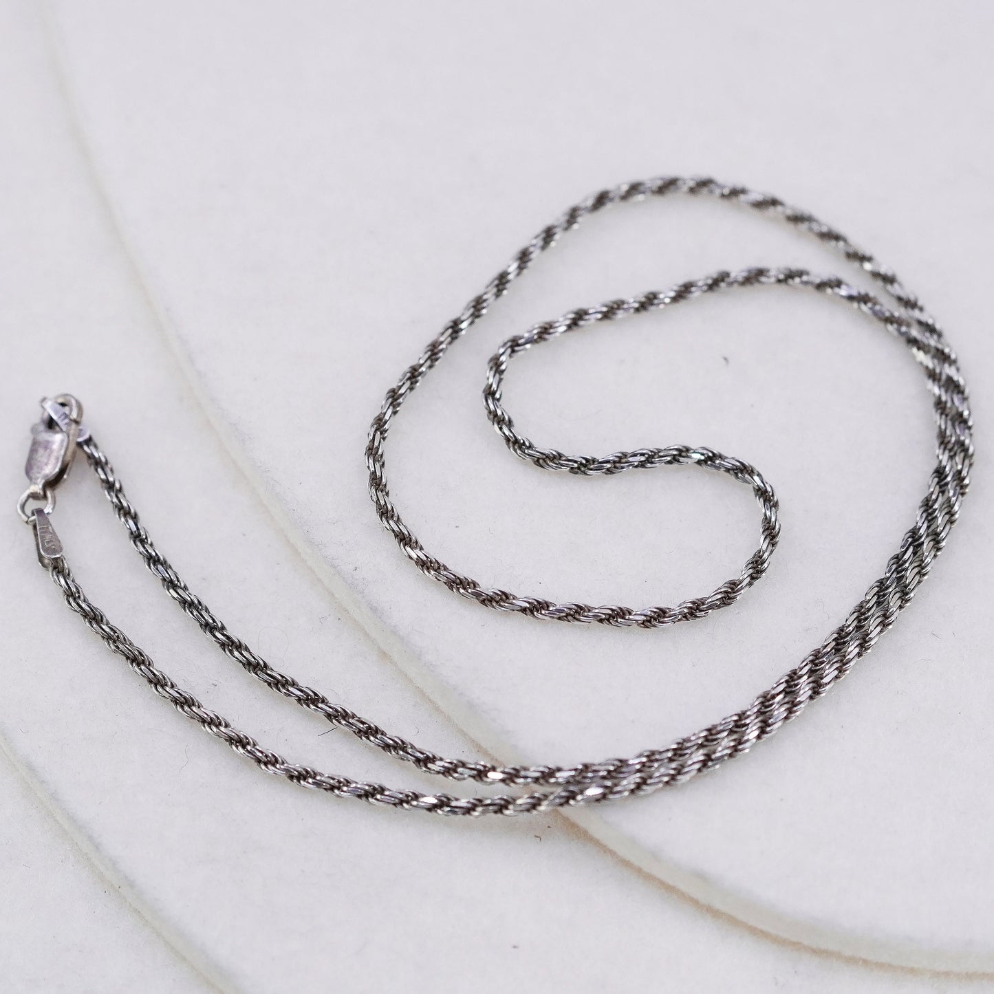 18” 2mm, vintage Italy Sterling 925 silver rope chain necklace