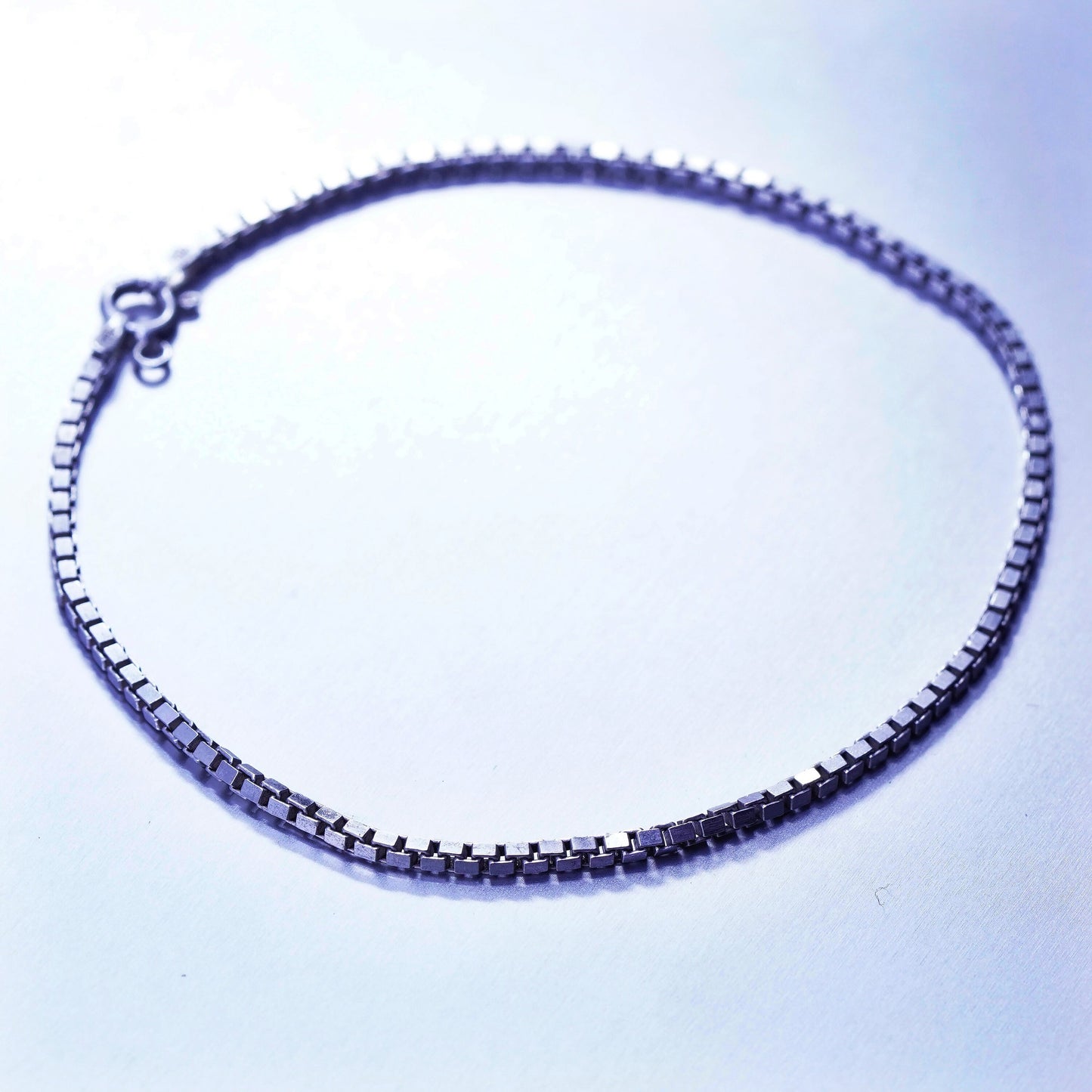 8.75” 2mm, Vintage Italy Sterling 925 silver handmade bracelet, box chain