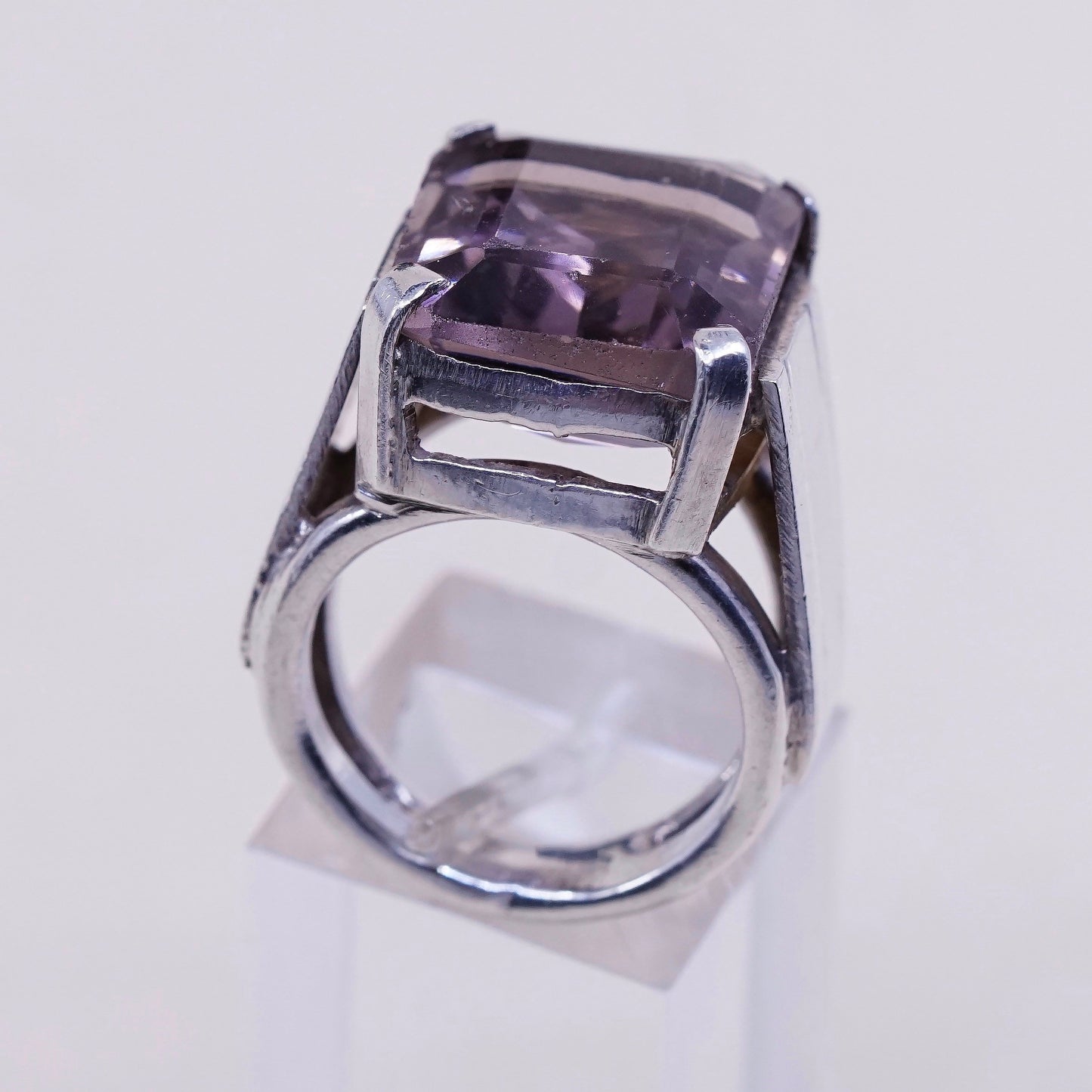 Size 6, vtg sterling silver handmade ring, 925 statement ring w/ smoky topaz